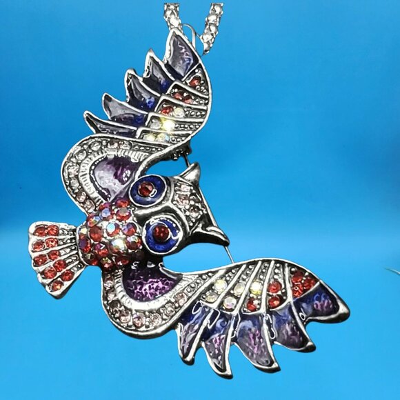 Colorful Owl Pin / Pendant Combo Necklace Rhinestone Enamel Jewelry Gift Boxed - Picture 5 of 8